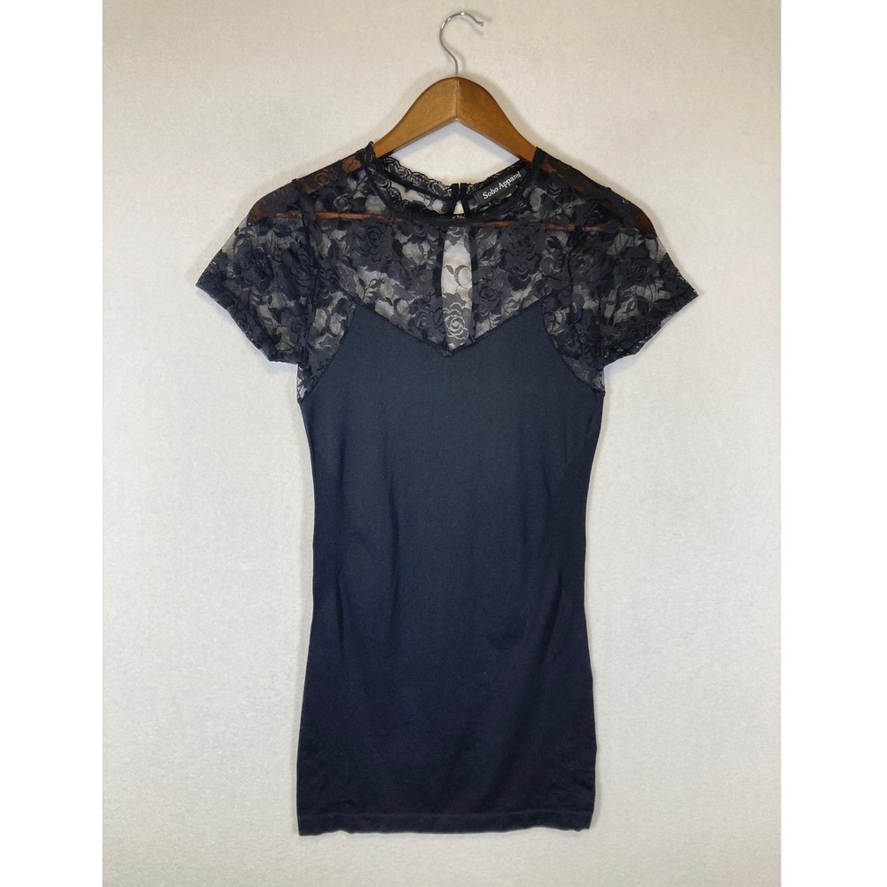 Gothic Romantic Soho Apparel Women S/M Black Lace Illusion Short Sleeve Top